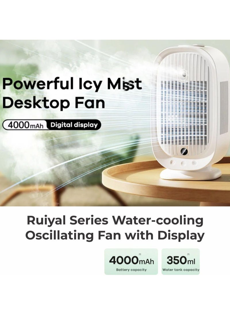 Remax Mena Water Cooling Oscillating Fan With Display, 6 Wind Speed, Water Coolong Spray, Large 4000mAh Battery Capacity, Ideal for Home and Office Use, 350ml Water Tank (White)  - Image 5