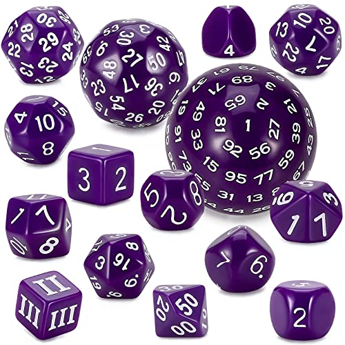 CiaraQ DND Polyhedral Dice Set 15pcs D4D100 Game Dice with Dice Bag for Dungeons and Dragons Role Playing Table Games Purple White - Image 1