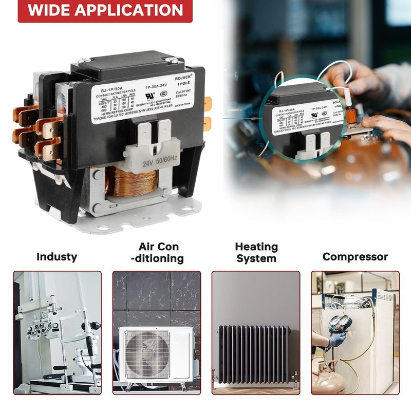 BOJACK 1 Poles FLA 30 Amp Coil 24 VAC Air Conditioner Condenser Compressor Contactor AC Definite Purpose Contactor - Image 5