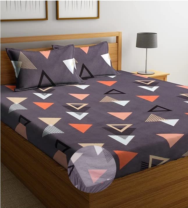 BSB HOME Premium Cotton Elastic Fitted Bedsheets with 2 King Size Pillow Covers | Double Bed with All Around Elastic 180 TC Supersoft | (72"x78", Grey & Orange), 180-200 tc - Image 1