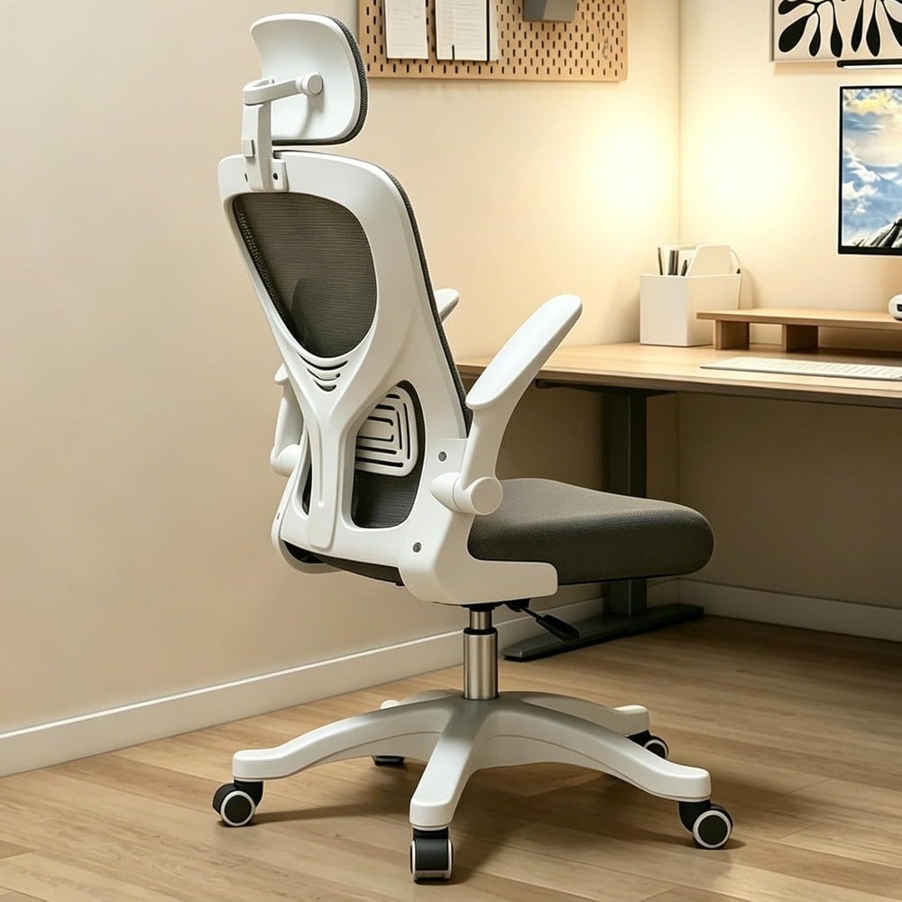 Ergonomic Office Chair with High Back Mesh, Adjustable Seat Height, Headrest, Flip-Up Armrests, 360° Swivel, Rolling Wheels, Suitable for Home and Office, Grey
