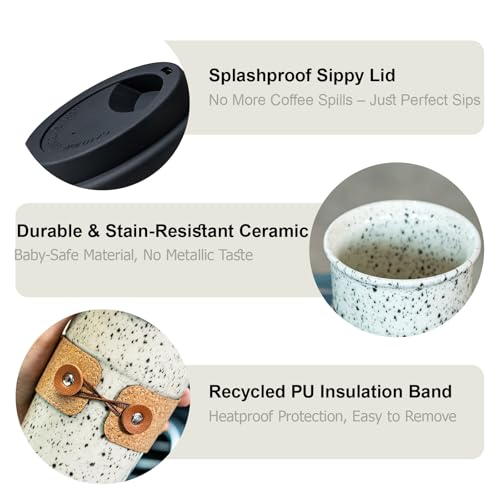 Cormomu Coffee Mug Coffee Cups with Lids, Travel Coffee Tumbler, Reusable Coffee Cups with Lids, Porcelain Tea Cups, Ceramic Travel Mug, Microwave & Dishwasher Safe, Spill Proof, 6.5oz - Image 4