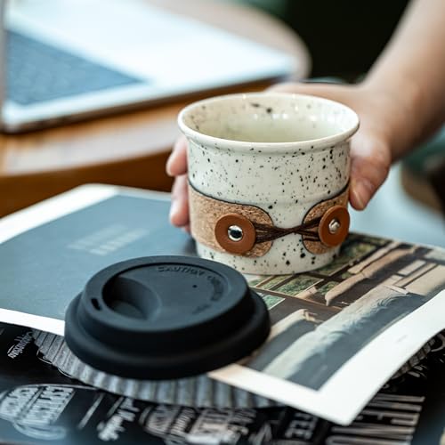 Cormomu Coffee Mug Coffee Cups with Lids, Travel Coffee Tumbler, Reusable Coffee Cups with Lids, Porcelain Tea Cups, Ceramic Travel Mug, Microwave & Dishwasher Safe, Spill Proof, 6.5oz - Image 5