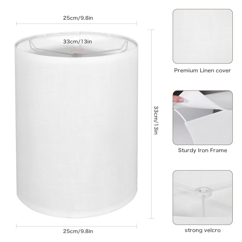 Koorle Tall Lamp Shade, White Drum Lampshade for Table Lamps Floor Lamp, 10" Top X 10" Bottom X 13" High Large Line Fabric Lamp Shade, Easy Assembly Replacement Lampshades - Image 4