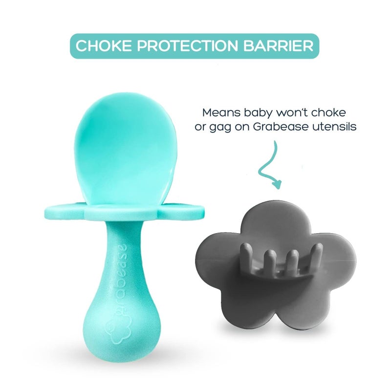 Grabease Silicone Baby Feeding Utensil Set - Self-Feeding Forks For Baby - Forks & Spoon, Ages 6-12 Months - Dishwasher-Safe Infant Spoon & Utensil - Teal & Gray, Pack of 2 - Image 4