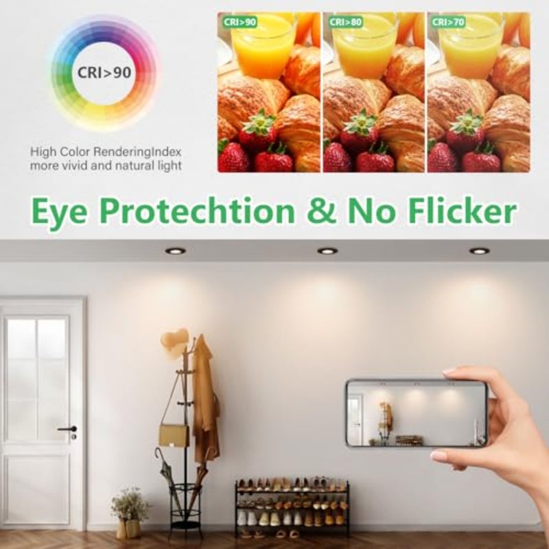 أضواء كاشفة LED غائرة، 230 فولت، IP65، 5 وات، 600 لومن، مصابيح سقف موجهة، أضواء غائرة 65-75 مم، 4000 كلفن أبيض محايد، مسطحة للغاية، أضواء كاشفة غائرة للحمام، المطبخ، مستديرة، LED أسود - Image 5