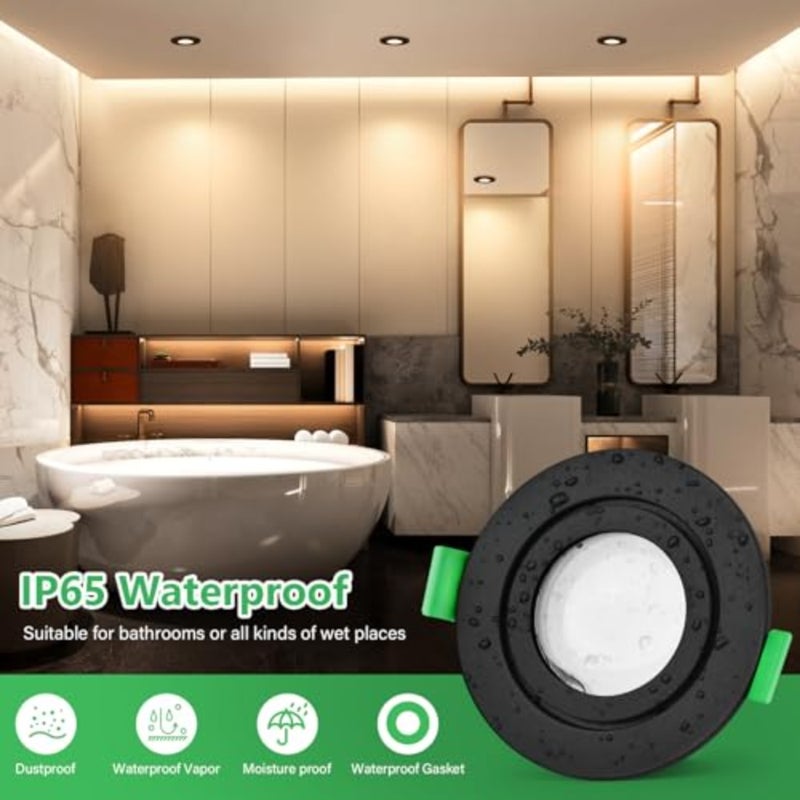 أضواء كاشفة LED غائرة، 230 فولت، IP65، 5 وات، 600 لومن، مصابيح سقف موجهة، أضواء غائرة 65-75 مم، 4000 كلفن أبيض محايد، مسطحة للغاية، أضواء كاشفة غائرة للحمام، المطبخ، مستديرة، LED أسود - Image 4