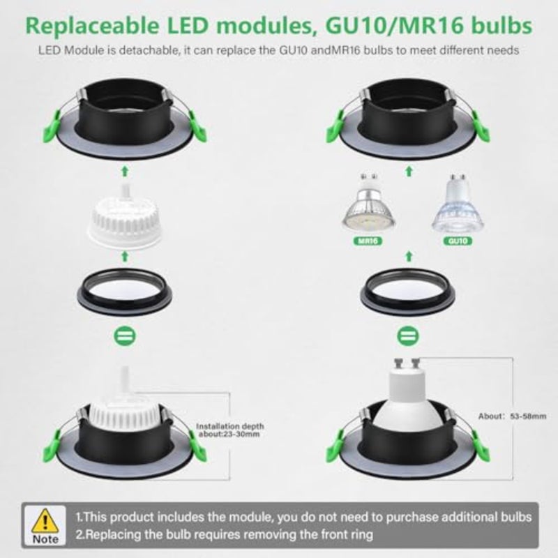 أضواء كاشفة LED غائرة، 230 فولت، IP65، 5 وات، 600 لومن، مصابيح سقف موجهة، أضواء غائرة 65-75 مم، 4000 كلفن أبيض محايد، مسطحة للغاية، أضواء كاشفة غائرة للحمام، المطبخ، مستديرة، LED أسود - Image 3
