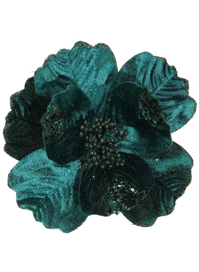 GL-Turelifes 8.7’’ Large Glitter Christmas Flowers 6 Pcs Artificial Poinsettia Flower Velvet Christmas Tree Flower Ornaments Fold Floral For Christmas New Year Party Wedding Decor (Blackish Green)  - Image 1