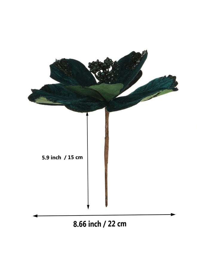 GL-Turelifes 8.7’’ Large Glitter Christmas Flowers 6 Pcs Artificial Poinsettia Flower Velvet Christmas Tree Flower Ornaments Fold Floral For Christmas New Year Party Wedding Decor (Blackish Green)  - Image 3