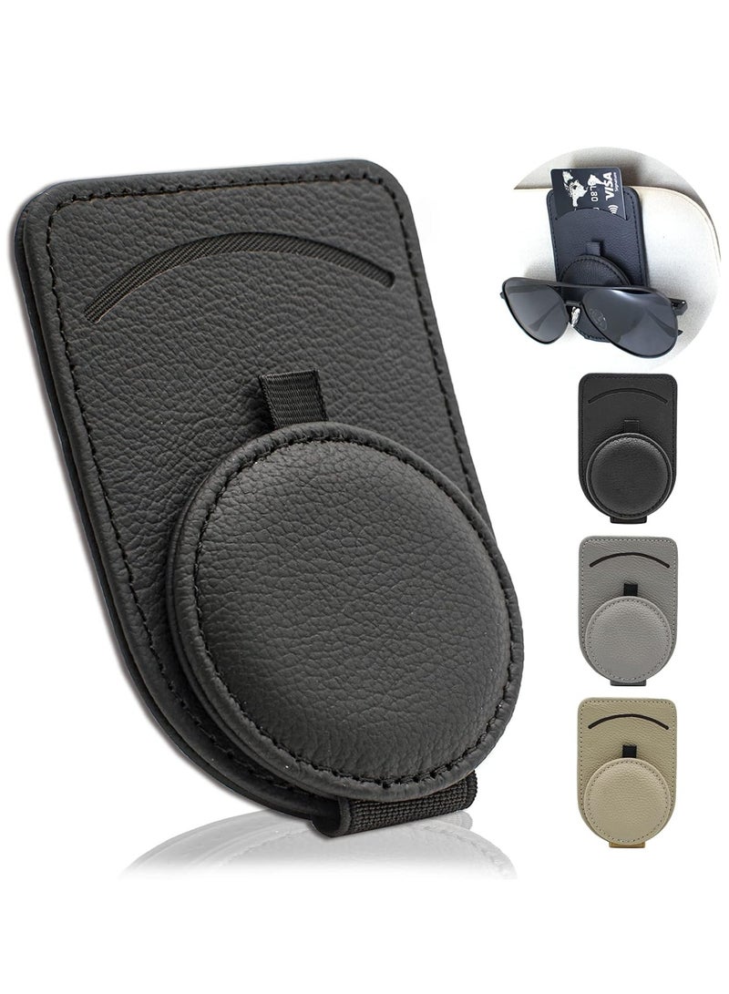 Generic Sunglass Holder for Car Visor Leather Sun Glasses Clip Universal Auto Eyeglass Mount with Card Clip  - Image 1