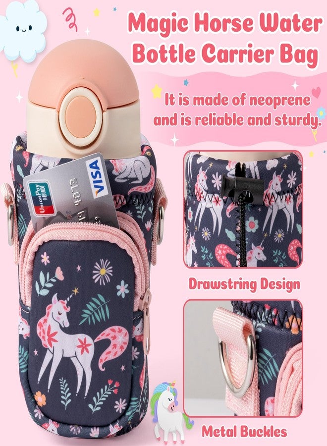 2ooya Water Bottle Carrier Bag with Strap - Magic Horse Water Bottle Bag Holder with Padded Strap Pocket 10/12/14/16/18Oz Neoprene Insulated Bottle Bag for Walking Hiking Camping - Image 3