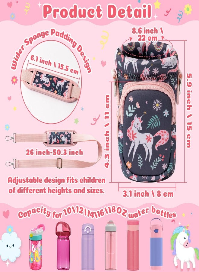 2ooya Water Bottle Carrier Bag with Strap - Magic Horse Water Bottle Bag Holder with Padded Strap Pocket 10/12/14/16/18Oz Neoprene Insulated Bottle Bag for Walking Hiking Camping - Image 2