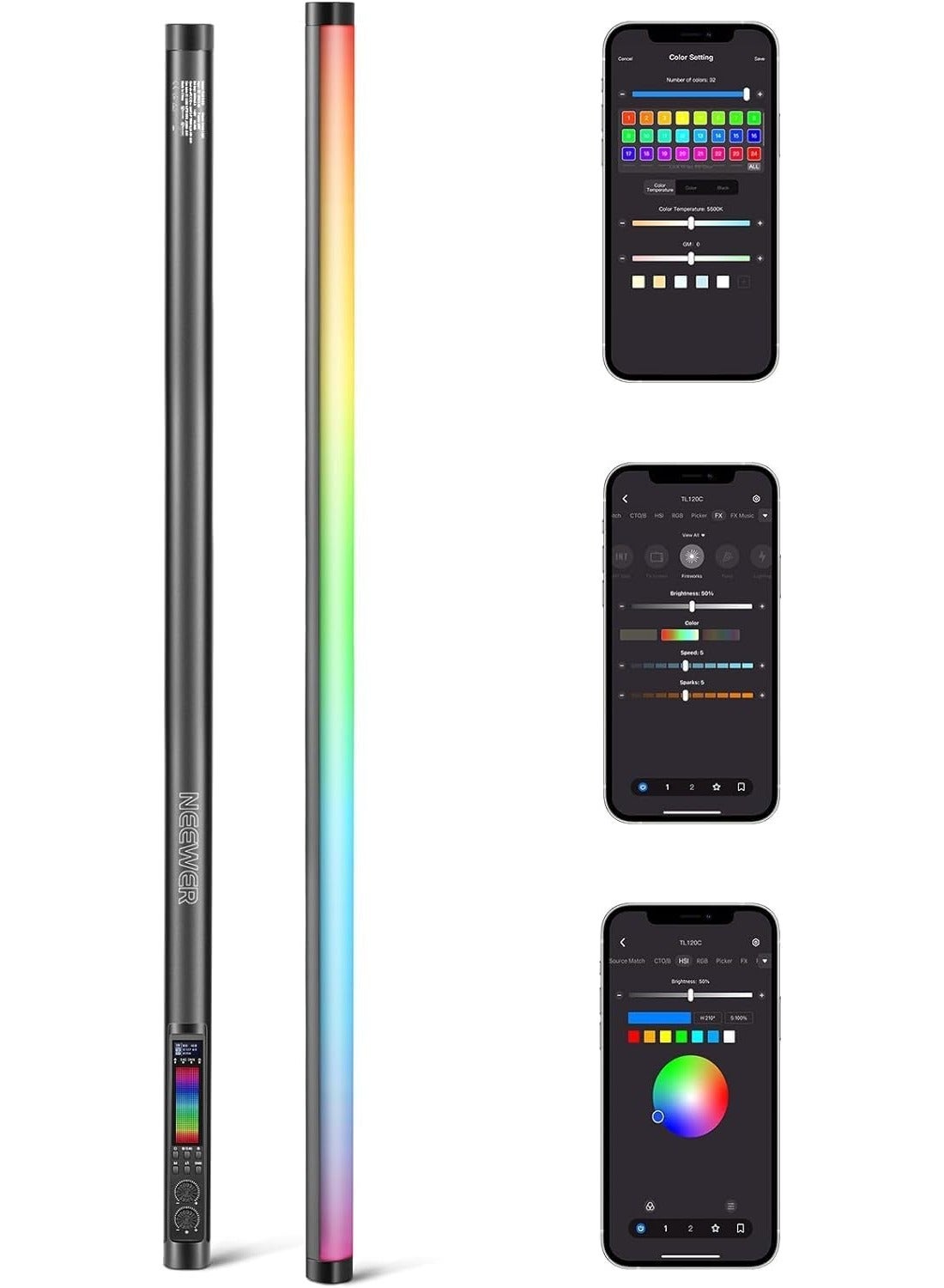 NEEWER TL120C RGB LED Stick Light | Portable Handheld Tube Light with Adjustable Colors & Brightness for Photography, Video, Live Streaming