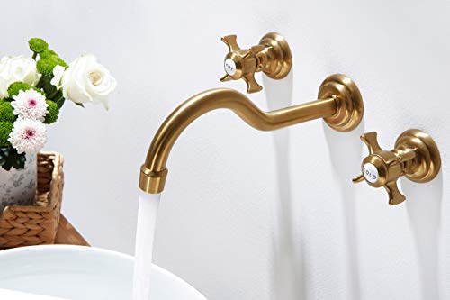 SITGES Antique Wall Faucet,Two Handle Bathroom Sink Wall Mount Faucet with Rough in Valve Included,Gold Brushed - Image 2