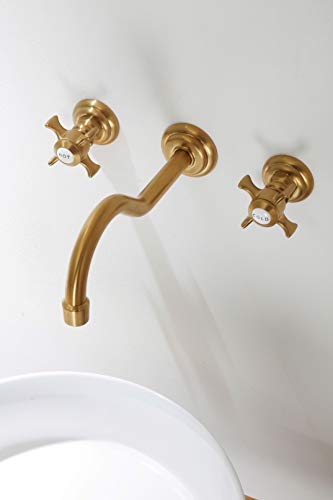 SITGES Antique Wall Faucet,Two Handle Bathroom Sink Wall Mount Faucet with Rough in Valve Included,Gold Brushed - Image 4