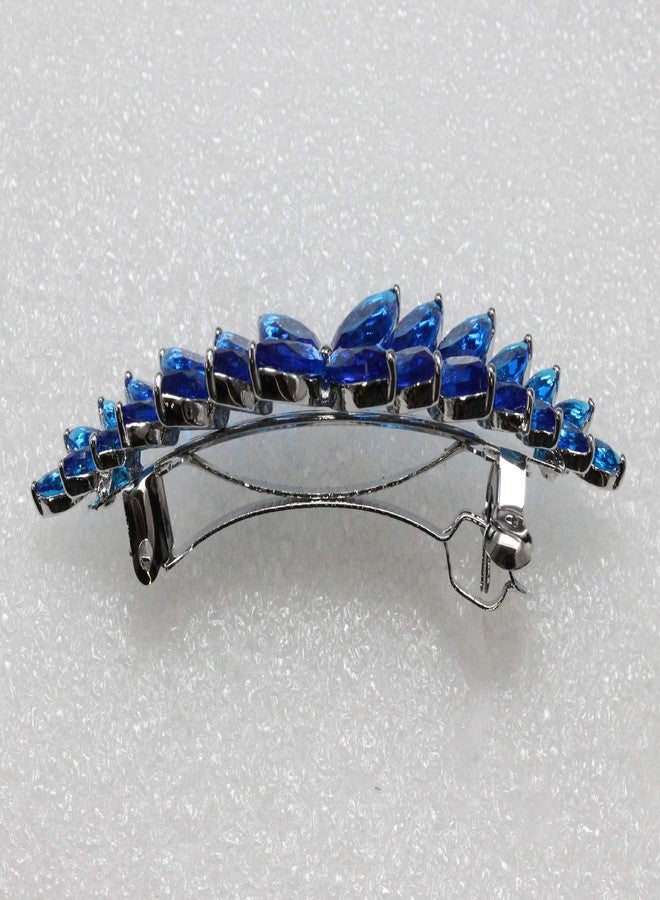 Faship Gorgeous Blue CZ Crystal floral Hair Barrette - Image 4