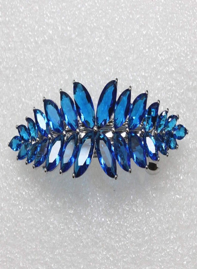 Faship Gorgeous Blue CZ Crystal floral Hair Barrette - Image 3