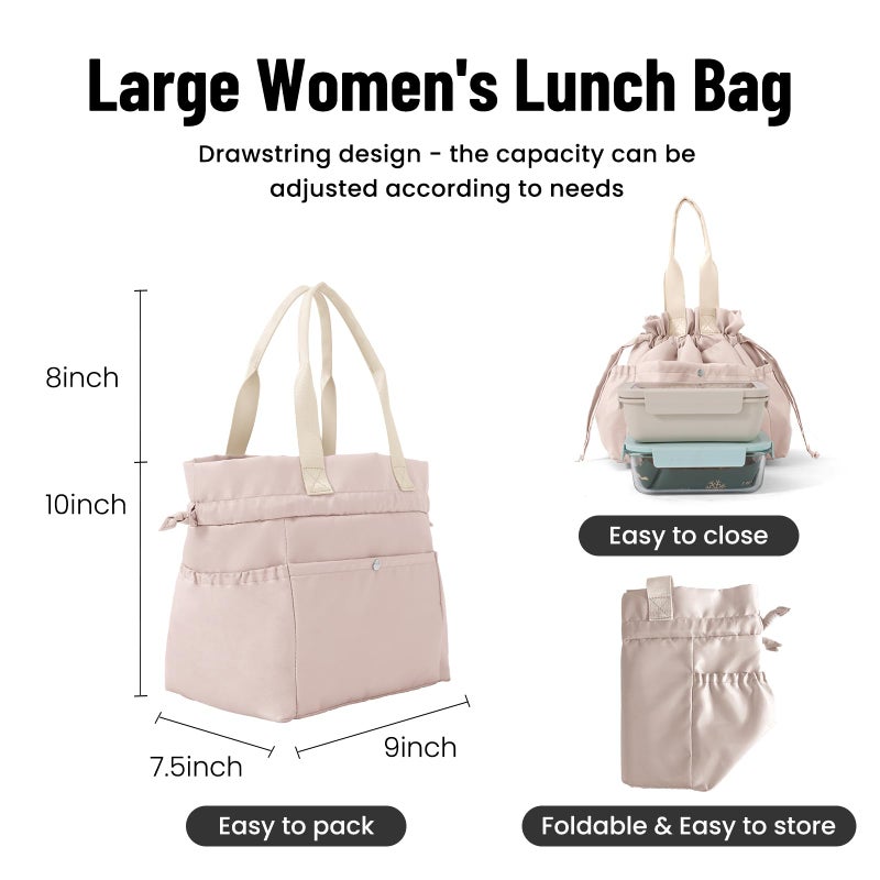 MEXS Lunch Bag for Women Reusable Drawstring Insulated Lunch Box Stain-Resistant Large Cinch Closure Lunch Bags for Work Office - Image 2