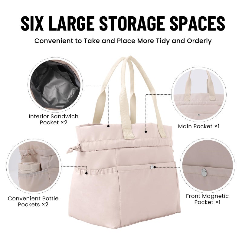MEXS Lunch Bag for Women Reusable Drawstring Insulated Lunch Box Stain-Resistant Large Cinch Closure Lunch Bags for Work Office - Image 3