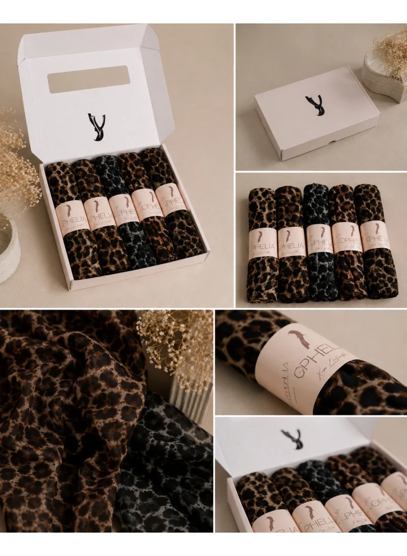 Ophelia Chiffon Tiger Print Hijab Set – 5pcs Assorted Designs | Soft Lightweight Muslim Scarf