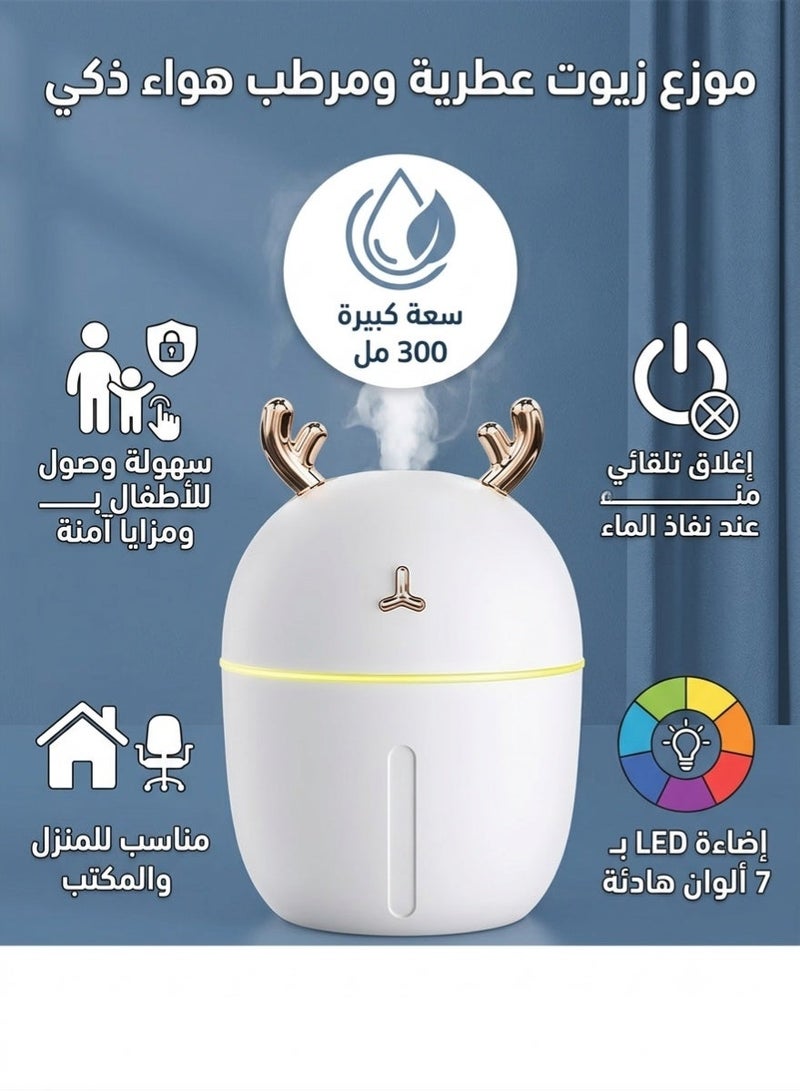 H2O Essential oil diffuser with a capacity of 300 ml and an air humidifier with an automatic shut-off feature when the water runs out and LED lighting in 7 colors for home, office and children’s arrival. - Image 2