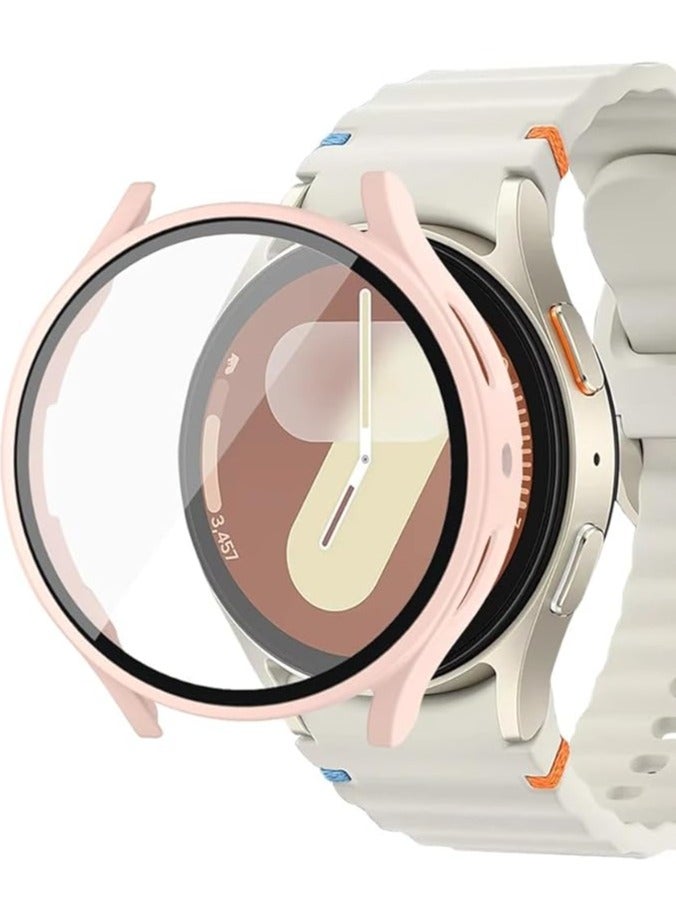 Case Cover Hard PC Screen Protector Case for Samsung Galaxy Watch 7 44mm, Anti-Slip Ultra-thin Scratch Resistant Cover with Tempered Glass for Galaxy Watch7 (Pink) 