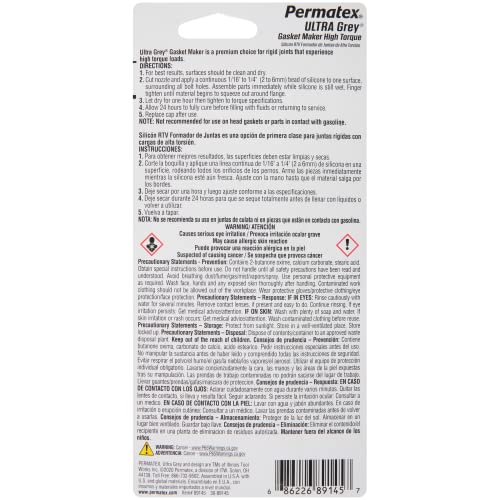 Permatex 82194-12PK Ultra Grey Rigid High-Torque RTV Silicone Gasket Maker, 3 Ounce (Pack of 12) - Image 2