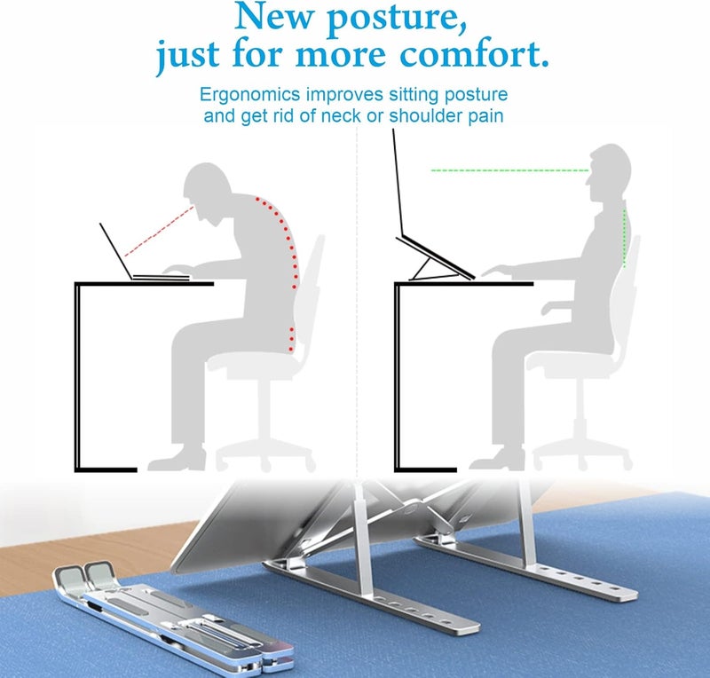 حامل لاب توب قابل للتعديل بـ 7 زوايا للمكتب، مصنوع من الالومنيوم ويثبت على الطاولة، متوافق مع ماك بوك اير برو ولينوفو وجميع اجهزة اللاب توب الاخرى من 10-15.6 بوصة (فضي) - Image 5