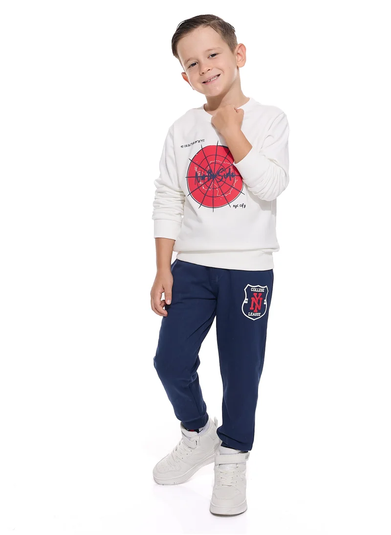 victor and jane Boys' 2-Piece Sweatshirt and  Jogger Set (2 -8 yrs)  Off White-Navy