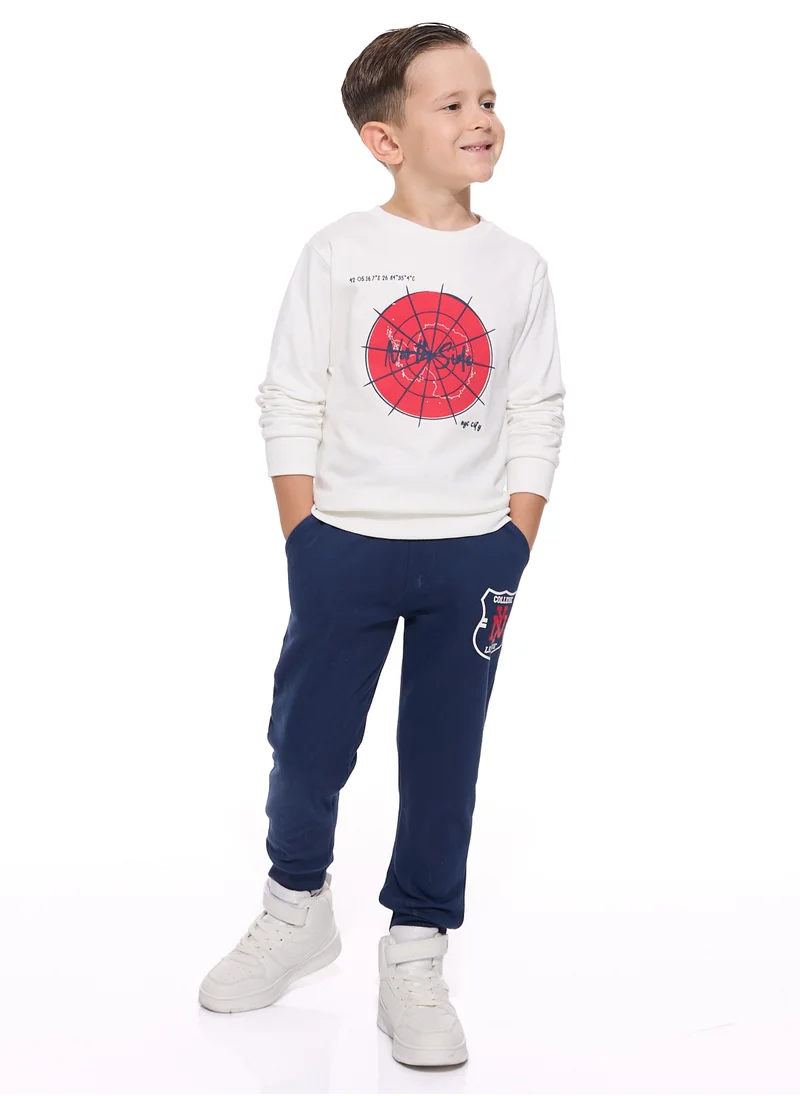 victor and jane Boys' 2-Piece Sweatshirt and  Jogger Set (2 -8 yrs)  Off White-Navy