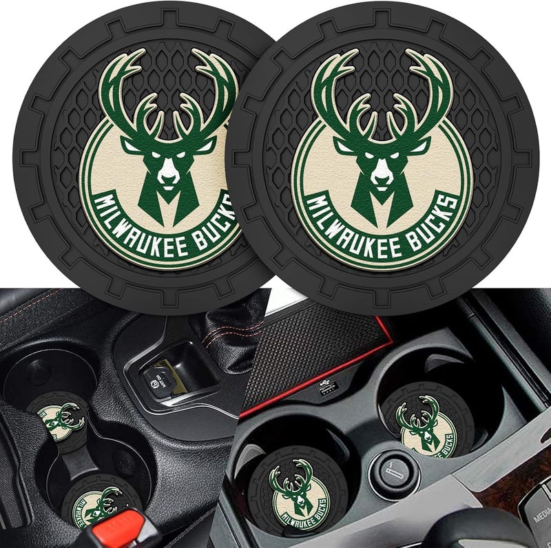 EMIJOY Bucks Car Cup Holder Coasters,Milwaukee Bucks Car Cup Coasters for Cup Holder,2 Car Cup Holder Insert,Basketball Stuffs for Cars,Anti-Split Dust Proof Car Cup Mat,Silicon Car Coasters,2.75'' - Image 2