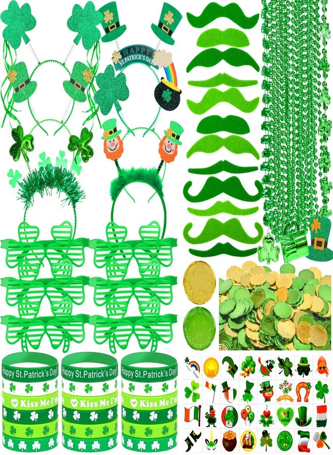 Seifar 202 Pack St. Patricks Day Accessories, Shamrock Glasses Necklaces Bracelets Headbands Mustaches Tattoos Stickers Gold Coins St. Patrick's Day Accessories Irish Decorations Supplies - Image 1