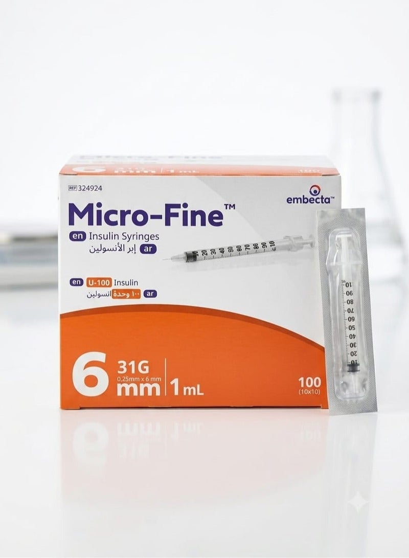 BD Micro Fine Plus Insulin Injection, 1ml 6mm 100/pc - Image 1