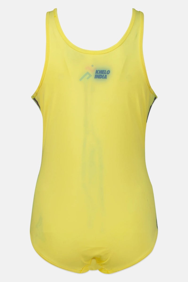 Adidas Women One Piece Brand Logo Non Padded Swimsuits, Yellow - Image 3