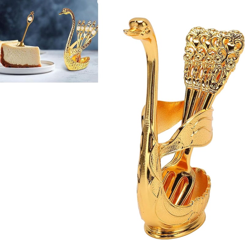 Premium 6PCS Swan Base Holder Coffee Dinnerware Set, European Style, Light Luxury Metal, for Dessert, Cake, Fruit Salad - Image 4