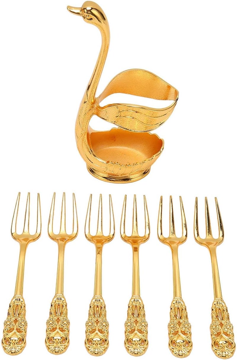 Premium 6PCS Swan Base Holder Coffee Dinnerware Set, European Style, Light Luxury Metal, for Dessert, Cake, Fruit Salad - Image 1