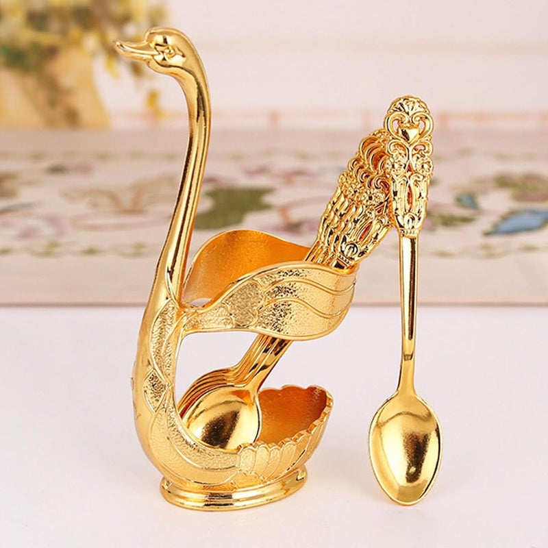 Premium 6PCS Swan Base Holder Coffee Dinnerware Set, European Style, Light Luxury Metal, for Dessert, Cake, Fruit Salad - Image 2