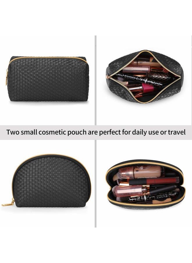 KTMOUW - Makeup Bag 3 Pcs waterproof Cosmetic Bag Portable Travel Cosmetic Bag Weave Organizer storage bag (Black) - Image 1