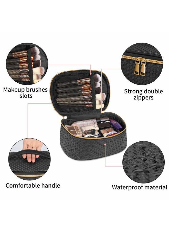 KTMOUW - Makeup Bag 3 Pcs waterproof Cosmetic Bag Portable Travel Cosmetic Bag Weave Organizer storage bag (Black) - Image 1