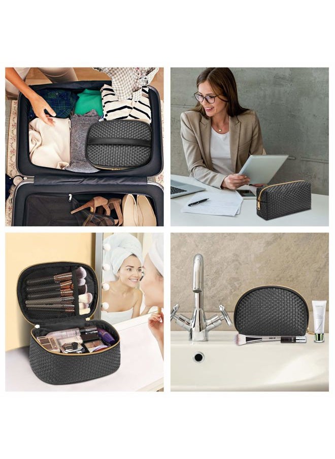 KTMOUW - Makeup Bag 3 Pcs waterproof Cosmetic Bag Portable Travel Cosmetic Bag Weave Organizer storage bag (Black) - Image 1
