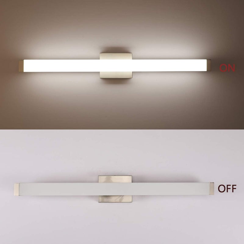 YHTlaeh ضوء ف vanity الحمام بتشطيب نيكل مصقول LED مربع 24 بوصة 14 واط 4000 كلفن ضوء أبيض طبيعي تركيبات إضاءة حائط فوق المرآة (نيكل مصقول، 40 بوصة) - Image 4