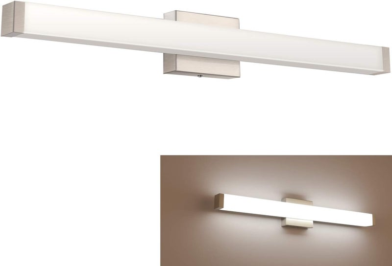 YHTlaeh ضوء ف vanity الحمام بتشطيب نيكل مصقول LED مربع 24 بوصة 14 واط 4000 كلفن ضوء أبيض طبيعي تركيبات إضاءة حائط فوق المرآة (نيكل مصقول، 40 بوصة) - Image 2