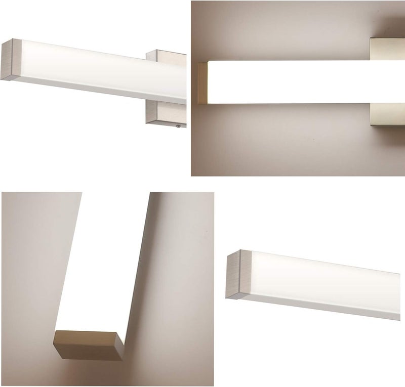 YHTlaeh ضوء ف vanity الحمام بتشطيب نيكل مصقول LED مربع 24 بوصة 14 واط 4000 كلفن ضوء أبيض طبيعي تركيبات إضاءة حائط فوق المرآة (نيكل مصقول، 40 بوصة) - Image 5