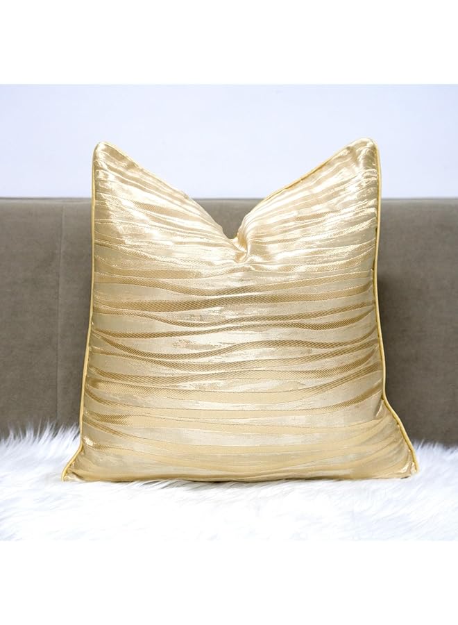 The Bros غطاء وسادة (ذهبي)، بيج، غطاء وسادة رمي، 45x45 غطاء وسادة زخرفي مربع، واقي وسادة جاكار ذهبي فاخر للأريكة، صوفا، سرير، ديكور منزلي - Image 1