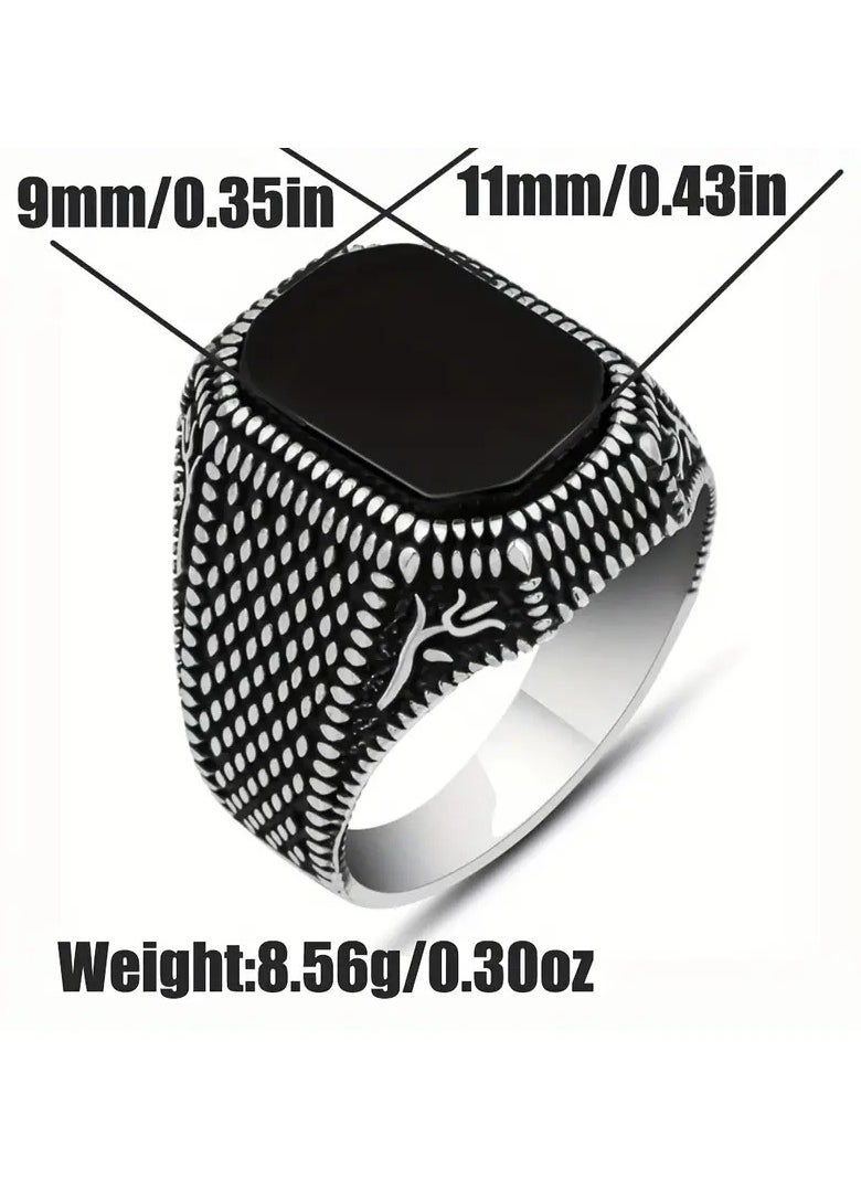 Goolsky 1pc Vintage Carved Ring Black Artificial Gemstone Ring, Gothic Dragon Scale Ring Textured Copper Ring, Hip-hop Rings Punk Rings Street Dance Rings, Fashion Jewelry For Men, Best Gift For Boyfriend/Husband  - Image 2