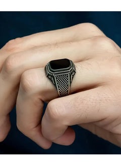 Goolsky 1pc Vintage Carved Ring Black Artificial Gemstone Ring, Gothic Dragon Scale Ring Textured Copper Ring, Hip-hop Rings Punk Rings Street Dance Rings, Fashion Jewelry For Men, Best Gift For Boyfriend/Husband  - Image 1