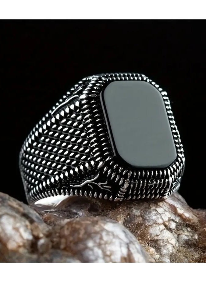 Goolsky 1pc Vintage Carved Ring Black Artificial Gemstone Ring, Gothic Dragon Scale Ring Textured Copper Ring, Hip-hop Rings Punk Rings Street Dance Rings, Fashion Jewelry For Men, Best Gift For Boyfriend/Husband  - Image 5