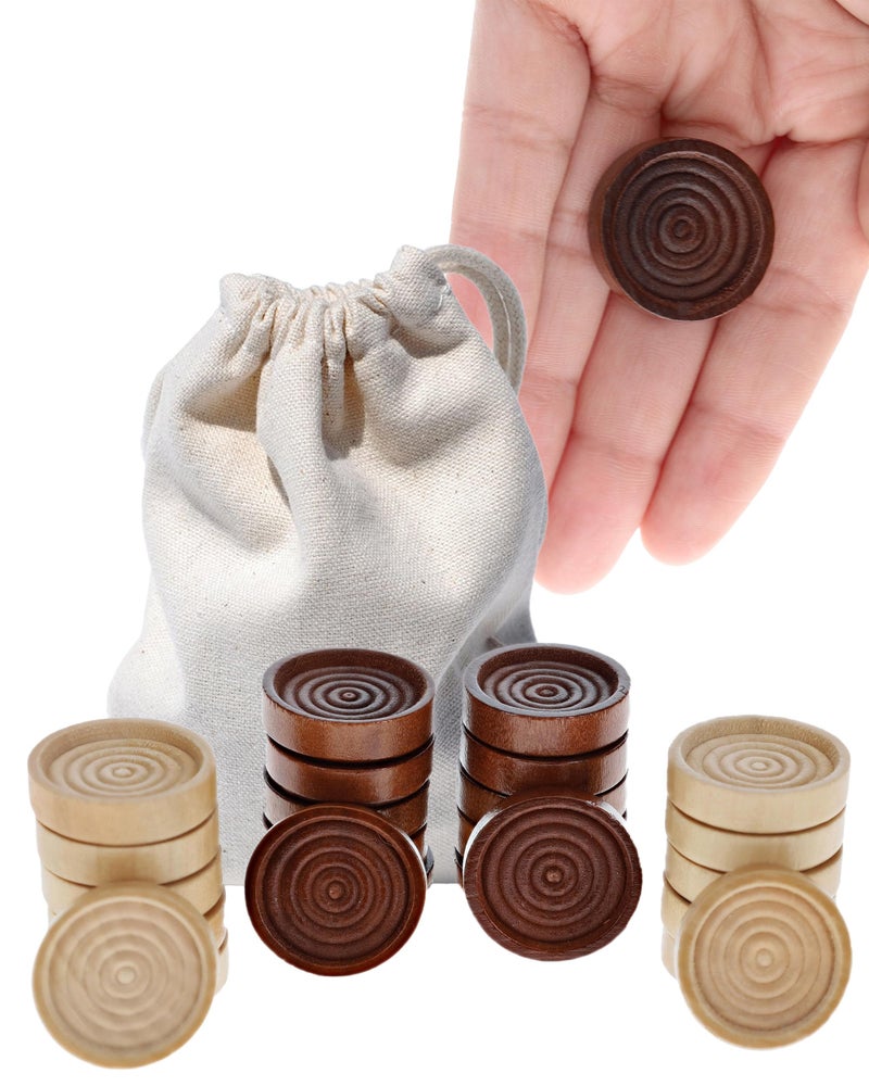 WE Games Wooden Checkers Pieces Only (1.06 inch), Checker Board Game & Backgammon Pieces, 24 Brown and Natural Stained Stackable Ridges with a Drawstring Storage Bag, Replacement Game Piece - Image 1