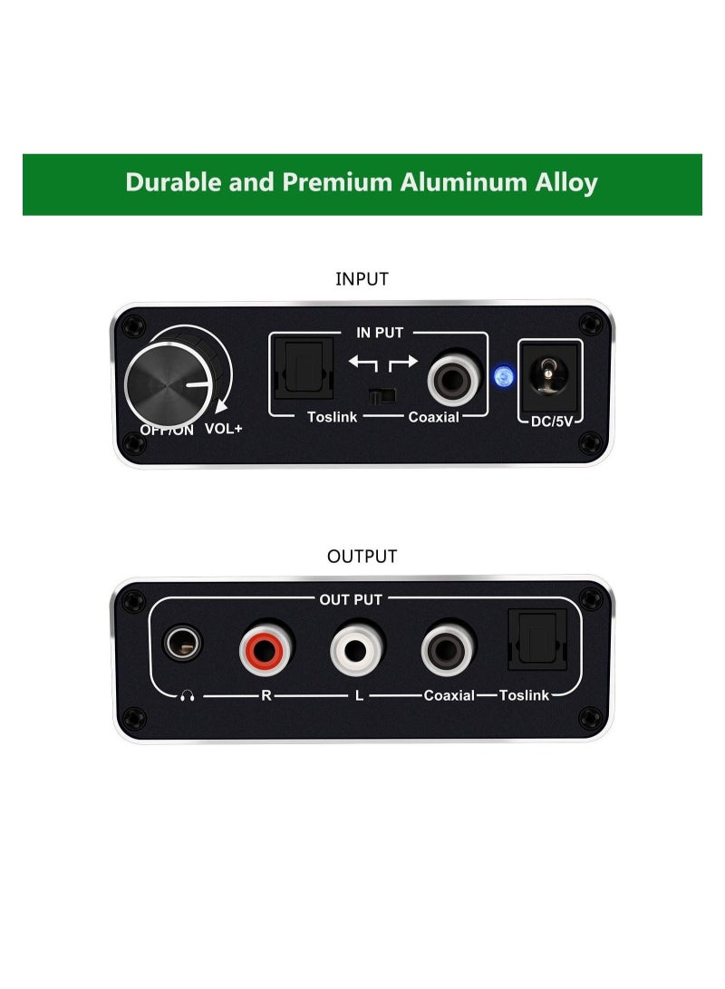 كابتن تيك 192kHz Digital to Analog Audio Converter for TV with Bass Volume Control, DAC Bi-Directional Coaxial/Optical Toslink SPDIF to AUX Stereo L/R RCA 3.5mm Jack Adapter for DVD Home Theater - Image 3